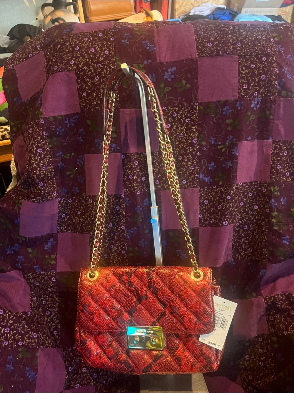 Michael Kors Sloan large chain shoulder bag embossed leather red